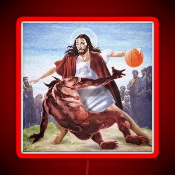 Jesus Vs Satan In Basketball RGB Neon Sign