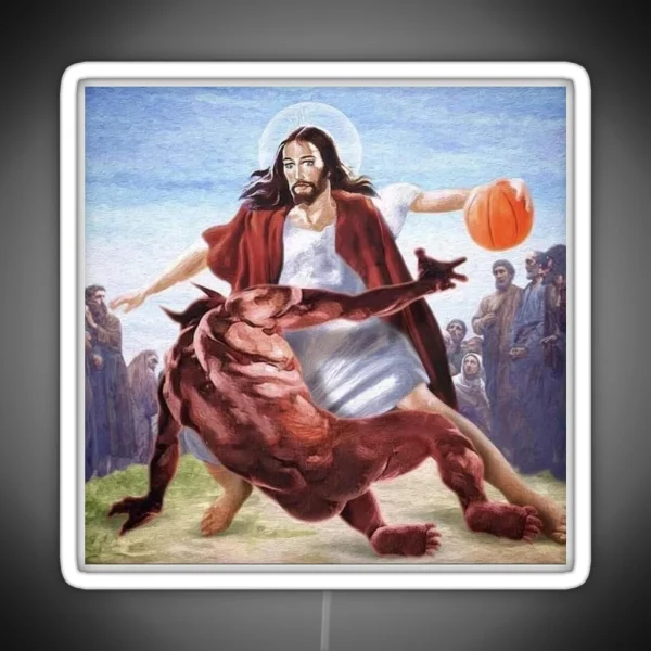 Jesus Vs Satan In Basketball RGB Neon Sign