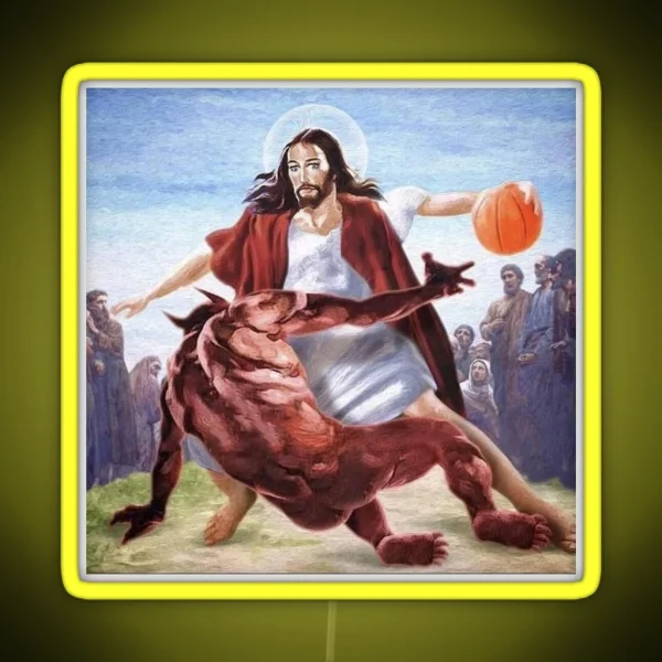 Jesus Vs Satan In Basketball RGB Neon Sign