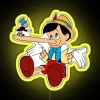 Whimsical Pinocchio-themed LED sign featuring colorful RGB neon design inspiration