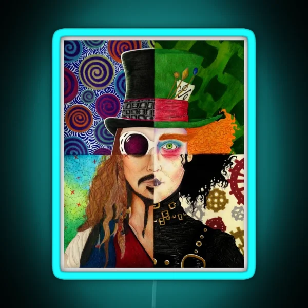 Johnny Depp Character Collage RGB Neon Sign