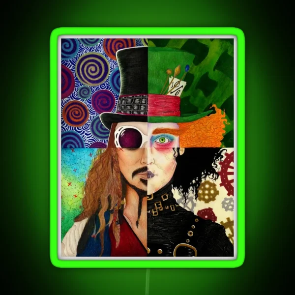 Johnny Depp Character Collage RGB Neon Sign