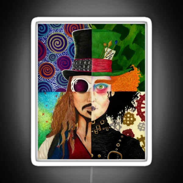 Johnny Depp Character Collage RGB Neon Sign