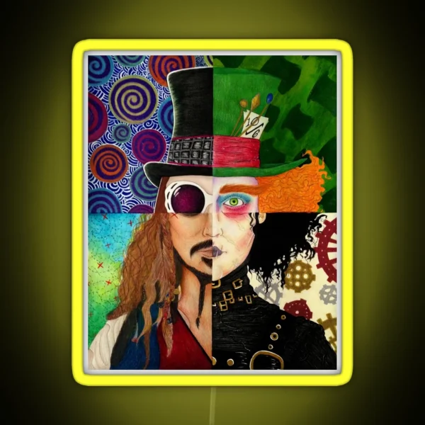 Johnny Depp Character Collage RGB Neon Sign