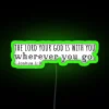 Vibrant Joshua 1:9 inspirational wall art with colorful LED neon accents