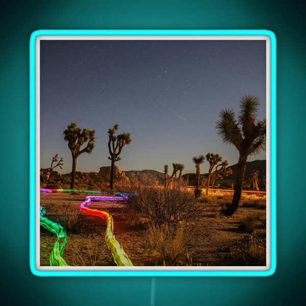 Joshua Tree With Rainbow Light Trails RGB Neon Sign