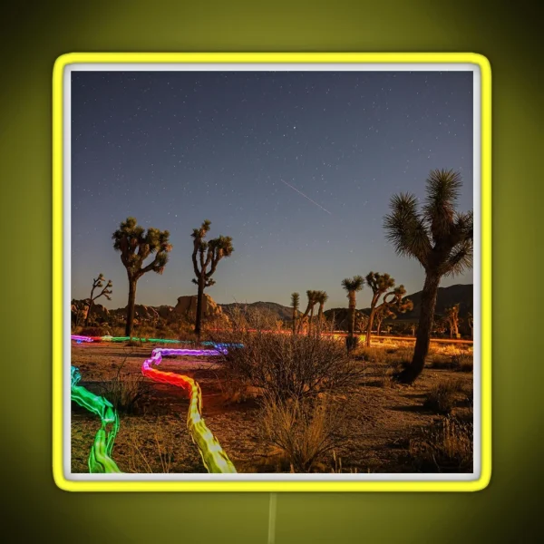 Joshua Tree With Rainbow Light Trails RGB Neon Sign