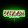 Vibrant jungle-themed music lover's bedroom decor neon light accent wall
