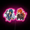 Vibrant Kaeya and Diluc character-inspired RGB neon light display art