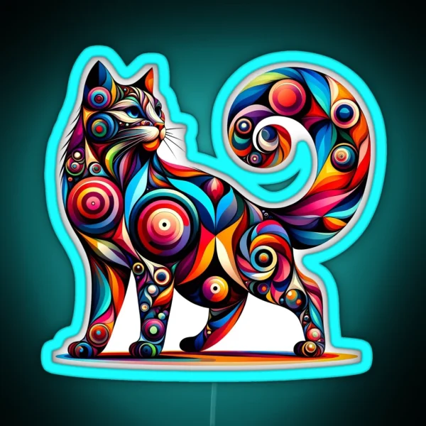 Kaleidoscope Kitty Colorful Abstract Cat Art RGB Neon Sign