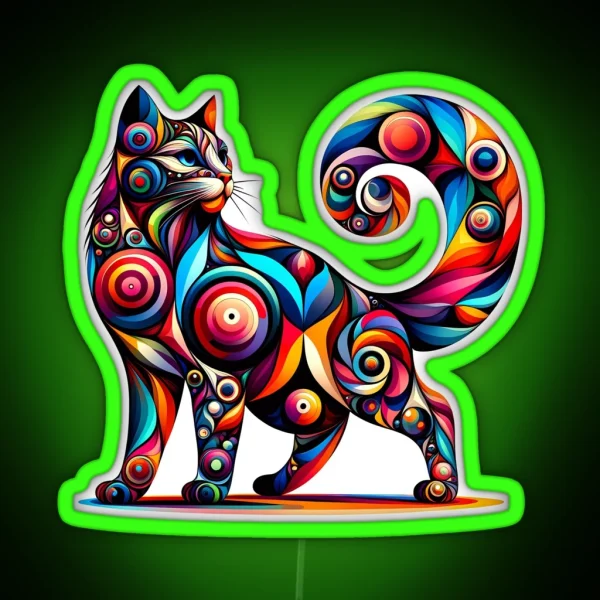 Kaleidoscope Kitty Colorful Abstract Cat Art RGB Neon Sign