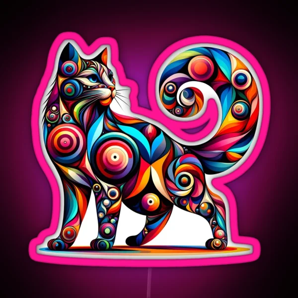 Kaleidoscope Kitty Colorful Abstract Cat Art RGB Neon Sign