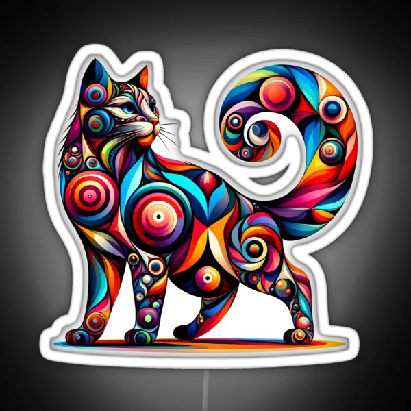 Kaleidoscope Kitty Colorful Abstract Cat Art RGB Neon Sign
