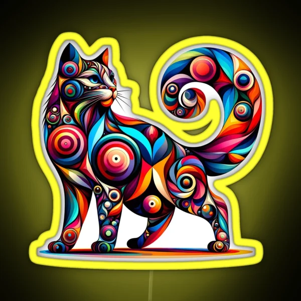 Kaleidoscope Kitty Colorful Abstract Cat Art RGB Neon Sign