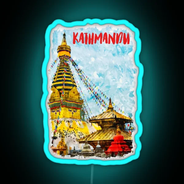 Kathmandu Nepal City Watercolor RGB Neon Sign