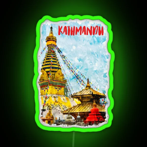 Kathmandu Nepal City Watercolor RGB Neon Sign