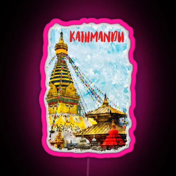 Kathmandu Nepal City Watercolor RGB Neon Sign