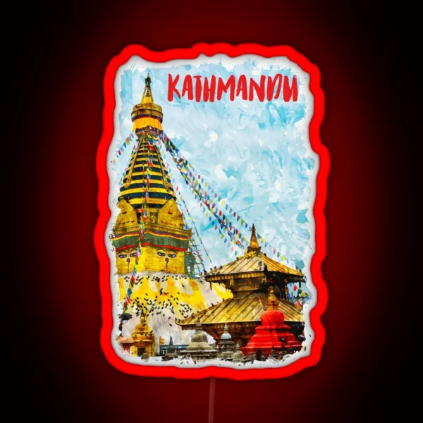 Kathmandu Nepal City Watercolor RGB Neon Sign
