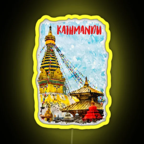 Kathmandu Nepal City Watercolor RGB Neon Sign