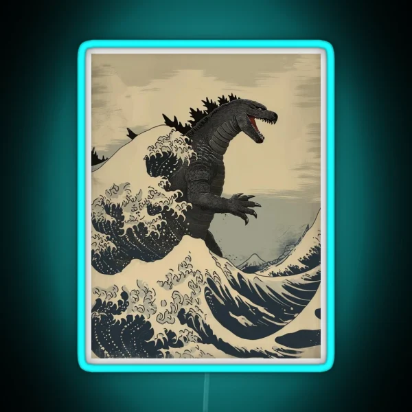 Katsushika Hokusai Godzilla In The Great Wave Off RGB Neon Sign