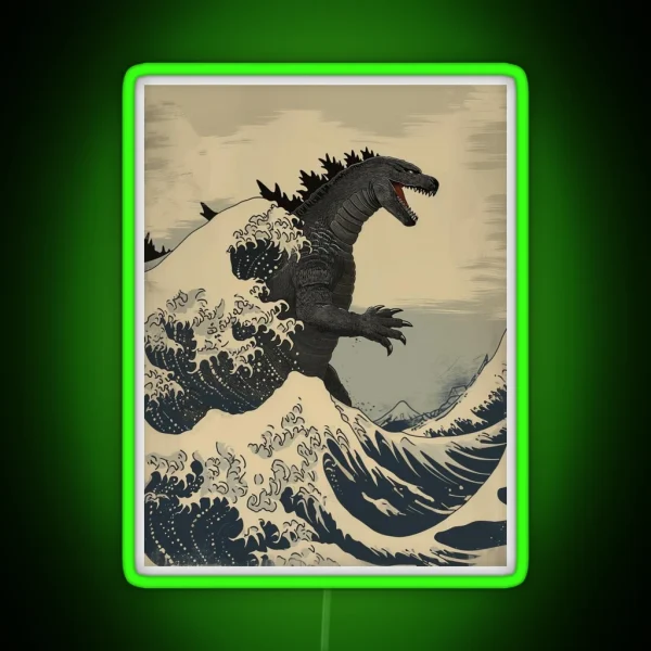 Katsushika Hokusai Godzilla In The Great Wave Off RGB Neon Sign