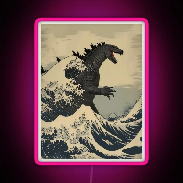 Katsushika Hokusai Godzilla In The Great Wave Off RGB Neon Sign