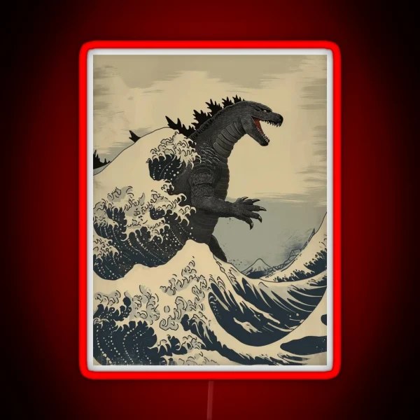 Katsushika Hokusai Godzilla In The Great Wave Off RGB Neon Sign