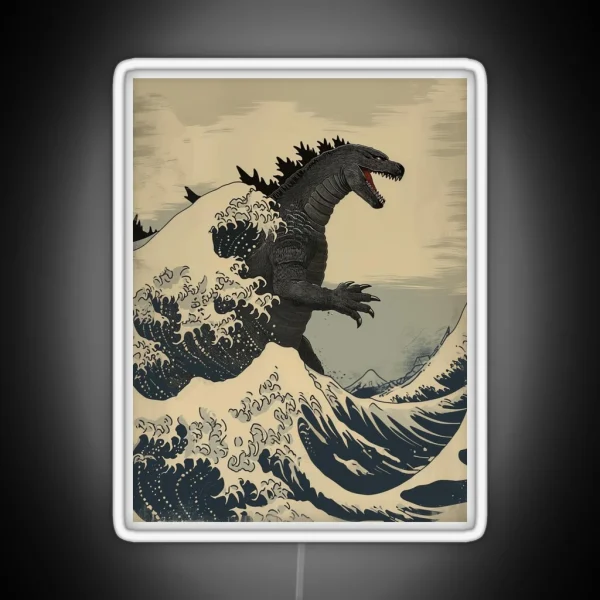 Katsushika Hokusai Godzilla In The Great Wave Off RGB Neon Sign