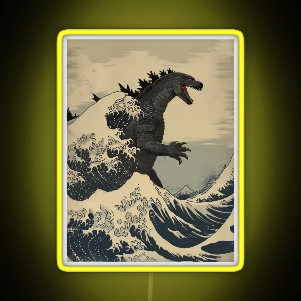 Katsushika Hokusai Godzilla In The Great Wave Off RGB Neon Sign