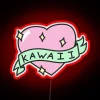 Pastel pink and blue kawaii heart neon light decoration sign.