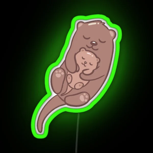 Kawaii Otter Parent And Baby Mom Or Dad RGB Neon Sign