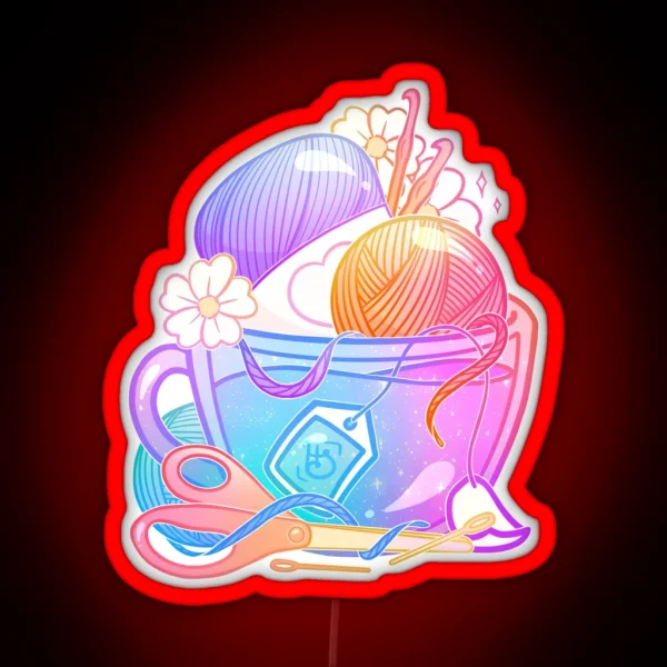 Kawaii Pastel Yarn Art Teacup Crochet RGB Neon Sign