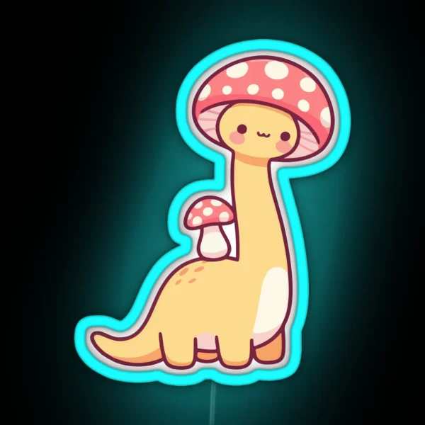 Kawaii Simple Mushroom Hat Dinosaur RGB Neon Sign