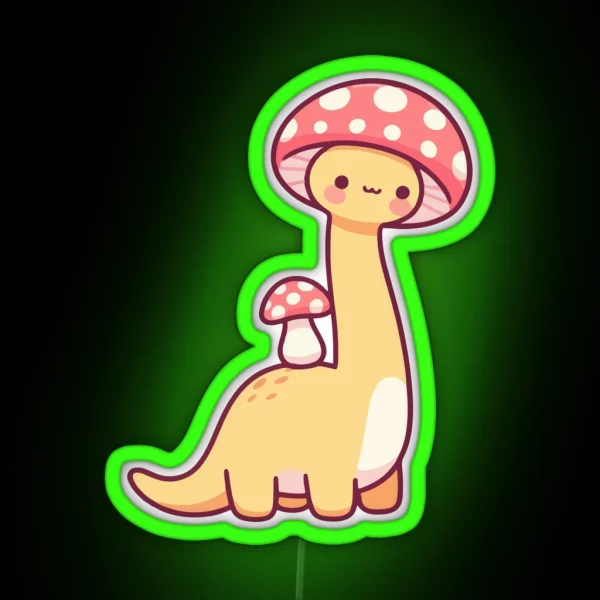 Kawaii Simple Mushroom Hat Dinosaur RGB Neon Sign