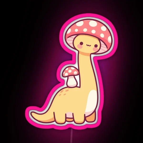 Kawaii Simple Mushroom Hat Dinosaur RGB Neon Sign
