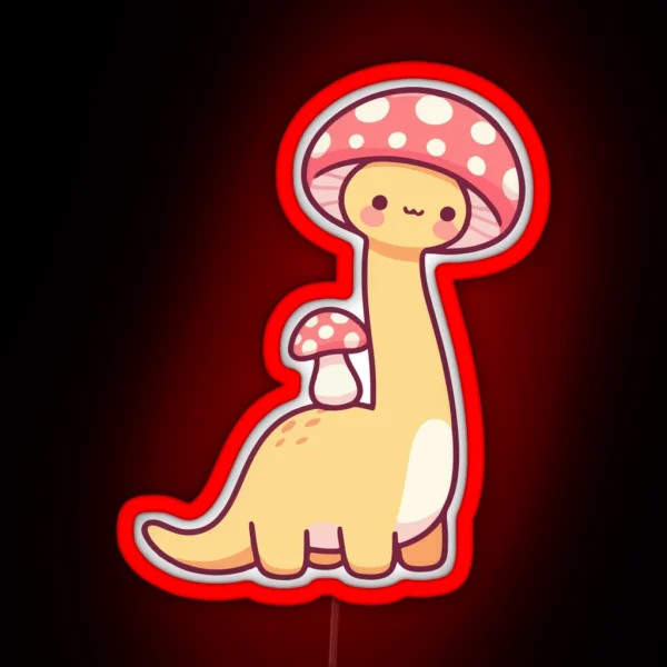 Kawaii Simple Mushroom Hat Dinosaur RGB Neon Sign