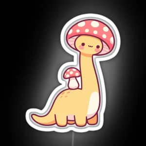 Kawaii Simple Mushroom Hat Dinosaur Brontosaurus RGB Neon Sign