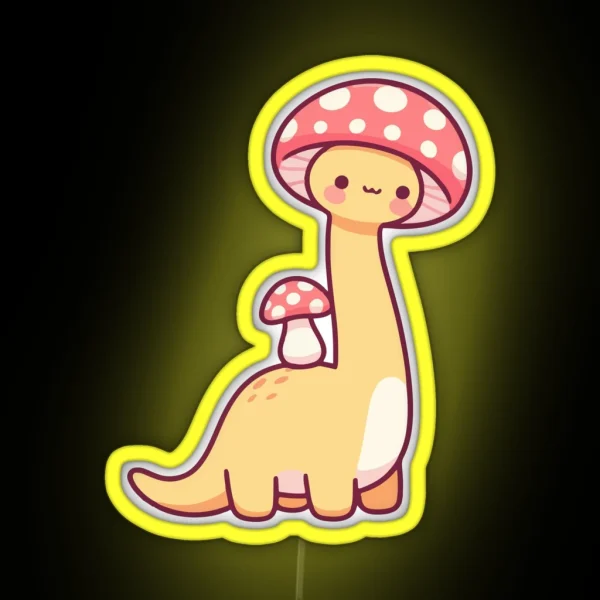 Kawaii Simple Mushroom Hat Dinosaur RGB Neon Sign