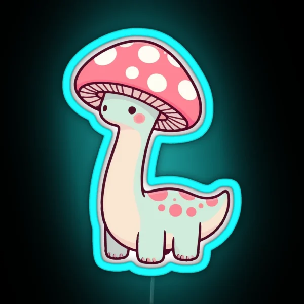 Kawaii Simple Mushroom Hat Dinosaur RGB Neon Sign