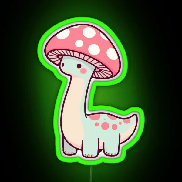 Kawaii Simple Mushroom Hat Dinosaur RGB Neon Sign