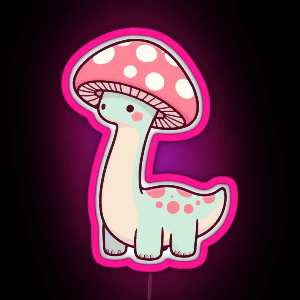 Kawaii Simple Mushroom Hat Dinosaur RGB Neon Sign