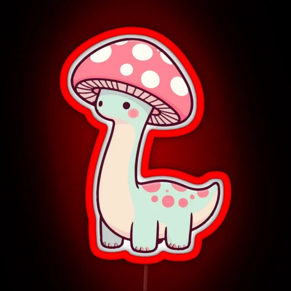 Kawaii Simple Mushroom Hat Dinosaur RGB Neon Sign