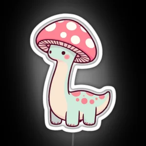 Kawaii Simple Mushroom Hat Dinosaur Brontosaurus RGB Neon Sign