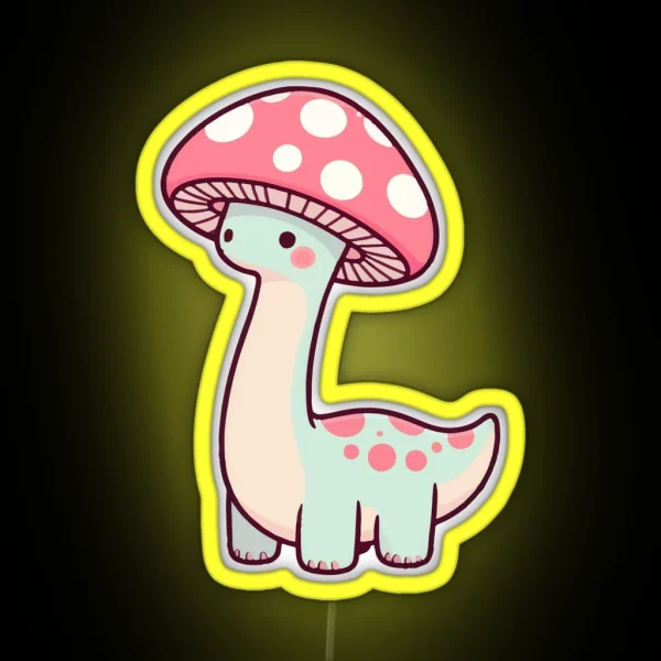 Kawaii Simple Mushroom Hat Dinosaur RGB Neon Sign