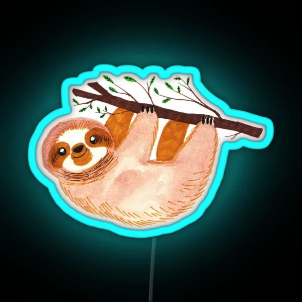 Kawaii Sloth Watercolor RGB Neon Sign