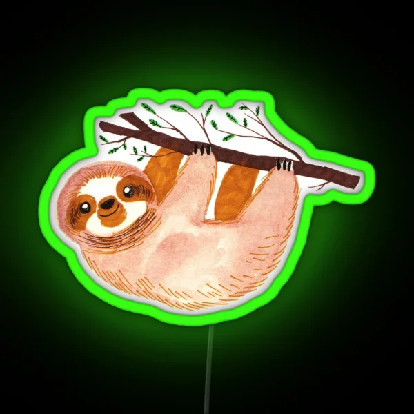 Kawaii Sloth Watercolor RGB Neon Sign