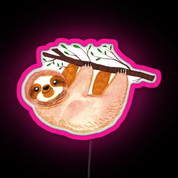 Kawaii Sloth Watercolor RGB Neon Sign