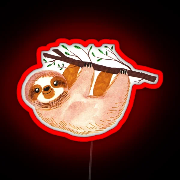 Kawaii Sloth Watercolor RGB Neon Sign