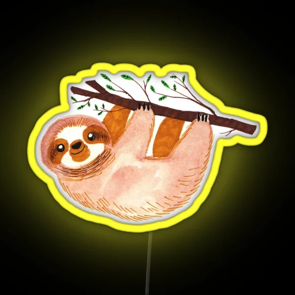 Kawaii Sloth Watercolor RGB Neon Sign