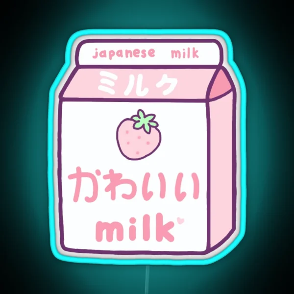 Kawaii Strawberry Milk RGB Neon Sign
